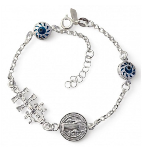 Pulsera ojo turco , cruz de Caravaca y S. Benito