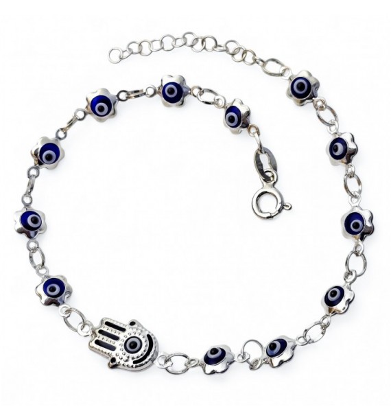 Pulsera plata 925 Mano de Fatima y Ojo Turco