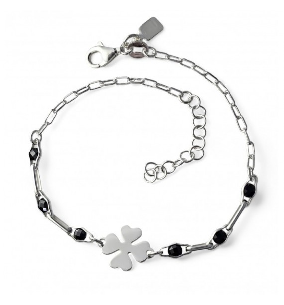 Pulsera forzada trébol piedra color