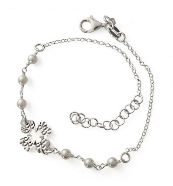 Pulsera perla trébol diamantado