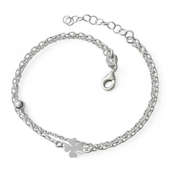 Pulsera doble cadena trébol bola