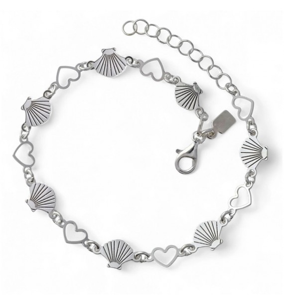 Pulsera conchas corazones