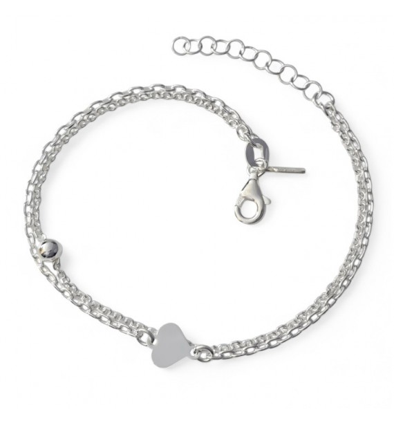 Pulsera doble cadena corazón bola