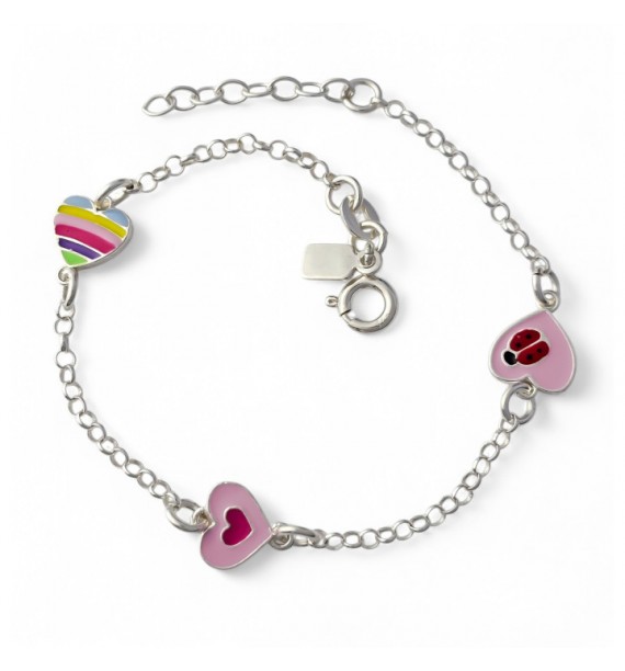 Pulsera infantil corazones esmalte