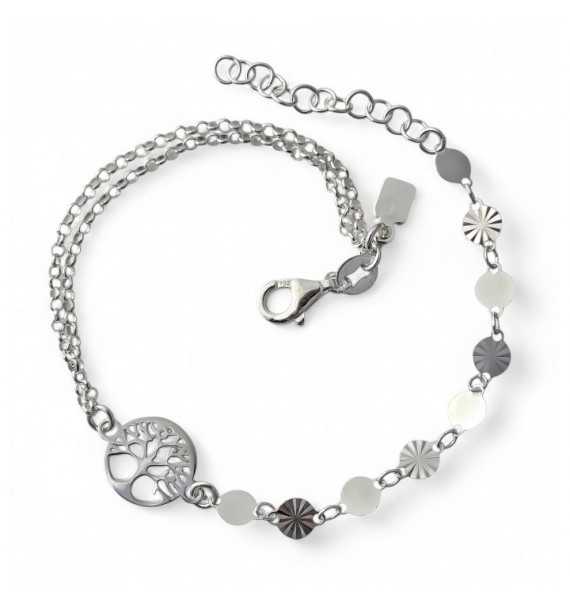 Pulsera doble cadena chapitas árbol de la vida