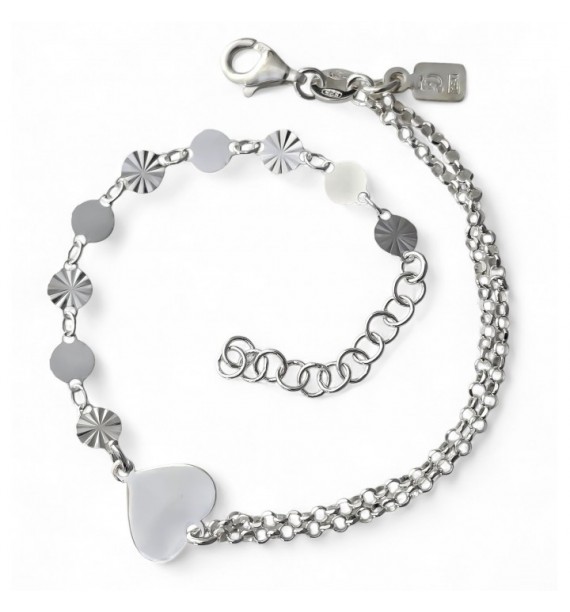 Pulsera doble cadena chapitas corazón