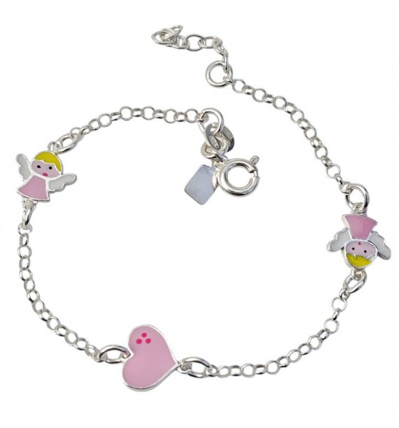 Pulsera infantil angelitos corazón esmalte