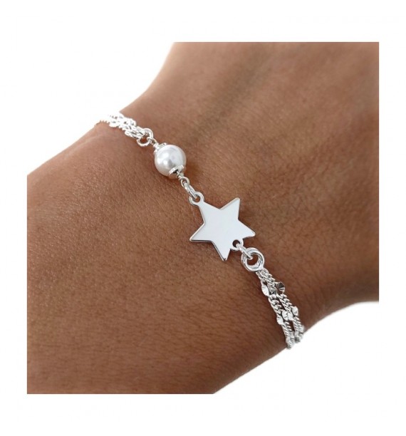 Pulsera doble cadena perla estrella