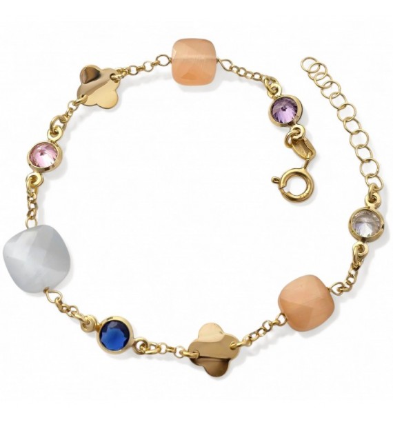 Pulsera chapada circonitas piedra color