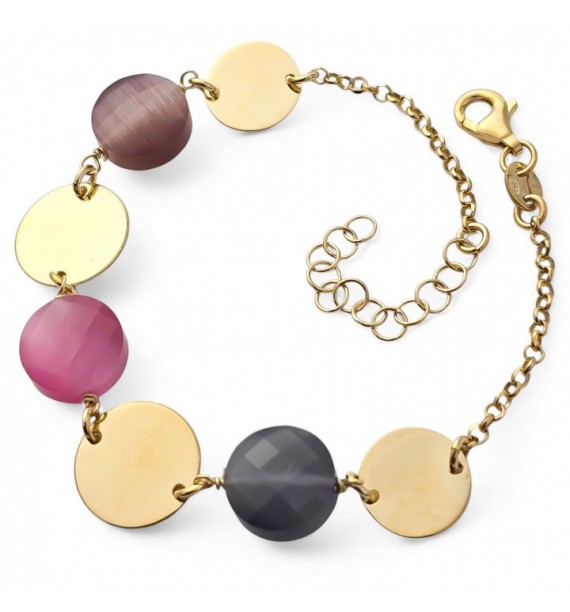 Pulsera chapada discos piedra color