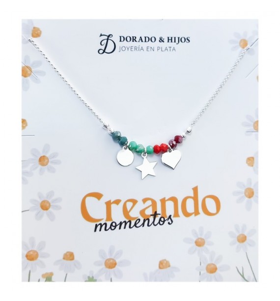 Gargantilla piedra color disco, corazón y estrella
