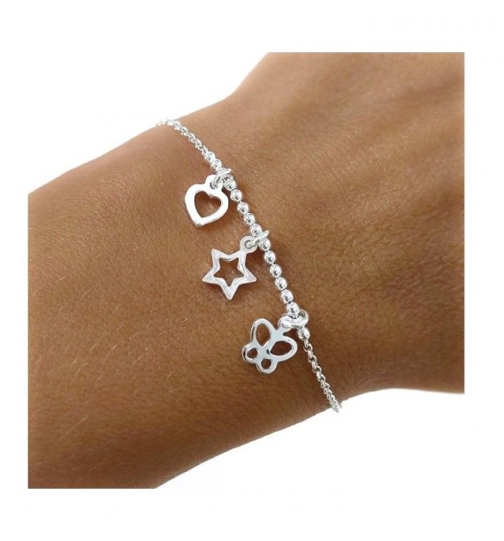 Pulsera corazón , estrella y mariposa