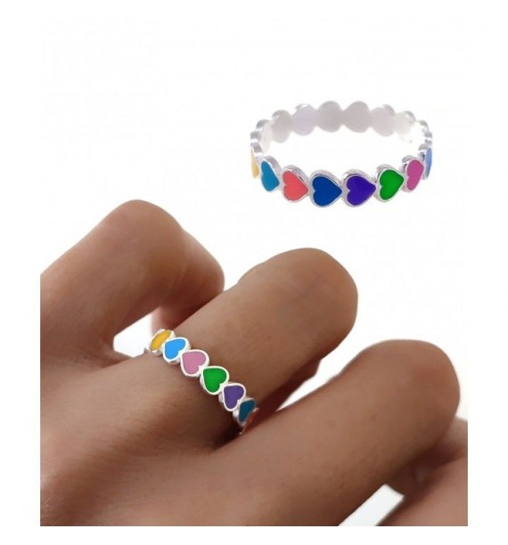 Sortija corazones multicolor