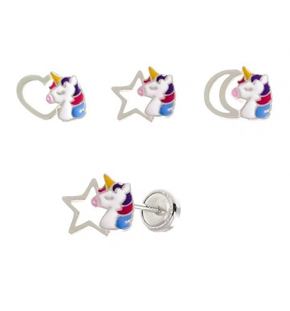 Pendiente infantil unicornio , estrella , corazón y luna