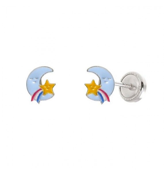 Pendiente infantil luna y estrella esmalte