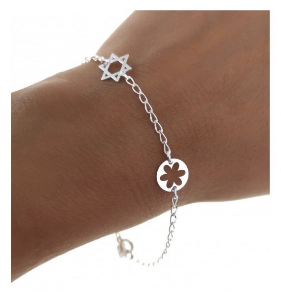 Pulsera cadena forzada estrella David flores caladas 