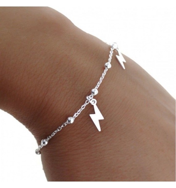 Pulsera cadena combinada bolas rayos colgando