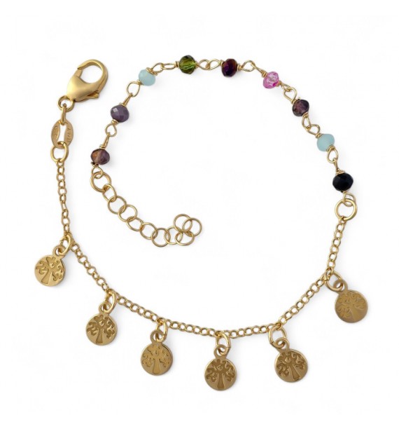 Pulsera chapada piedra color chapitas árbol
