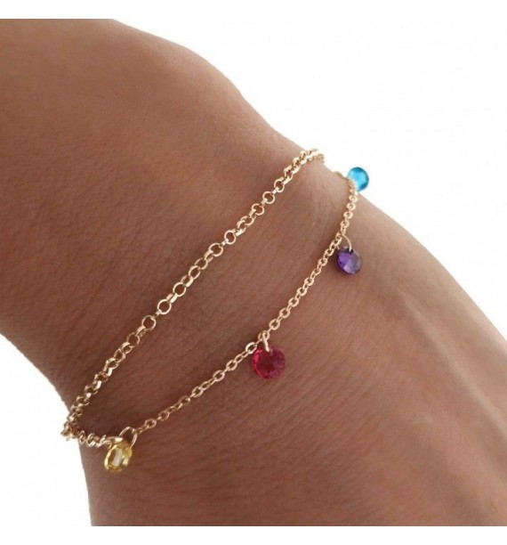 Pulsera doble cadena chapada piedra color