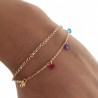 Pulsera doble cadena chapada piedra color