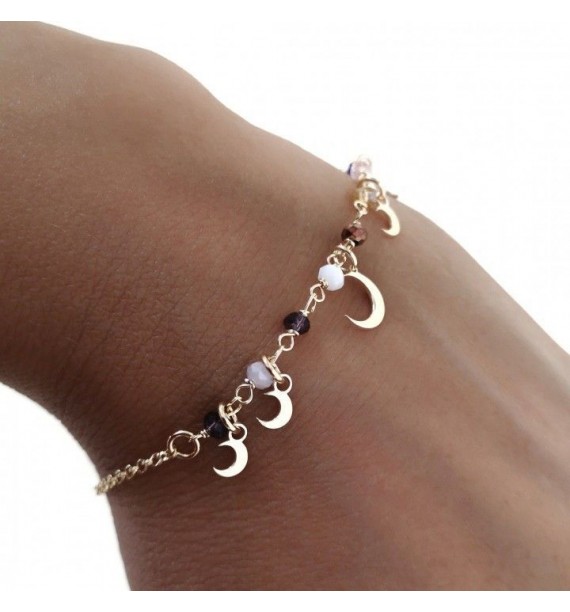 Pulsera chapada lunas piedra color
