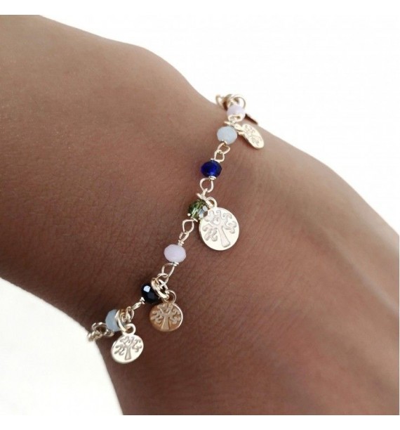 Pulsera chapada piedras color discos árbol de la vida
