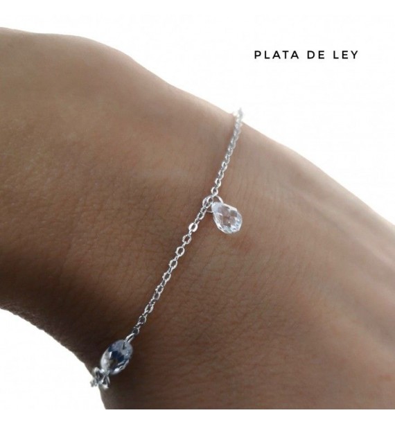 Pulsera rodiada  piedras colgando
