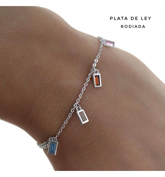 Pulsera rodiada piedra color 