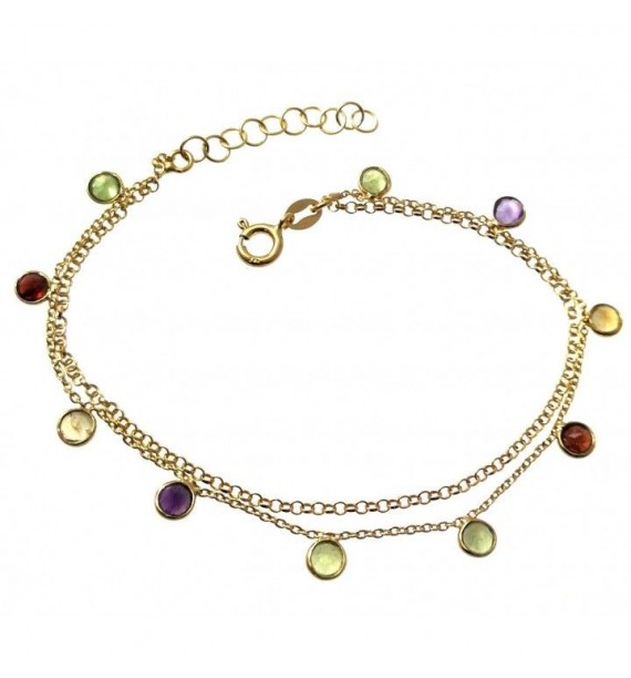 Pulsera chapada doble cadena piedras boceladas colgando