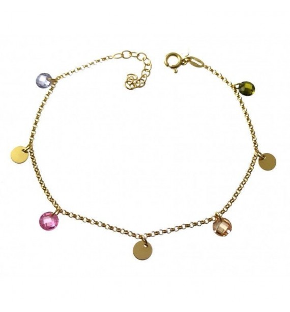 Pulsera chapada discos y piedra color