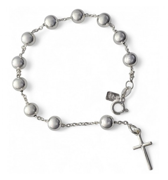 Pulsera rosario bolas 6mm cruz