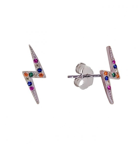 Pendiente rayo multicolor rodio