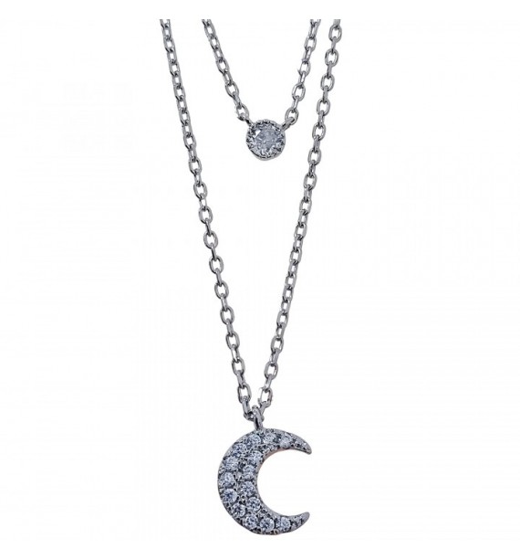Gargantilla doble cadena luna circonita