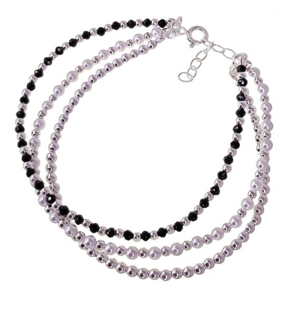 Pulsera triple piedra color bolas perla