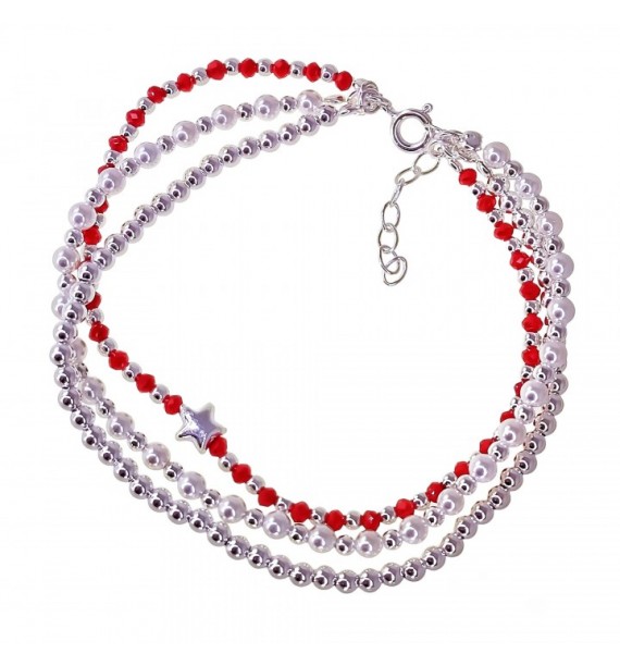 Pulsera triple piedra color perla estrella