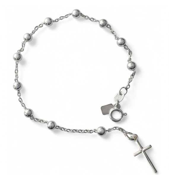 Pulsera rosario bolas 4mm cruz