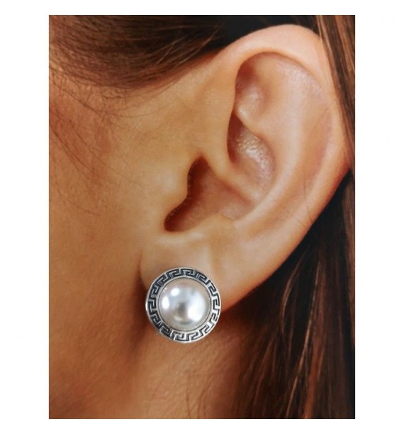 Pendiente omega greca perla